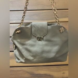 Tory Burch Gray Leather Shoulder Bag with Gold Accents